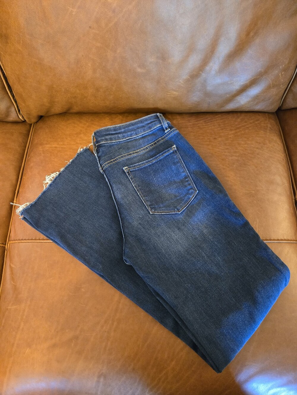 Soho Dark Blue Curvy Bootcut Jeans with Tan Stitching
